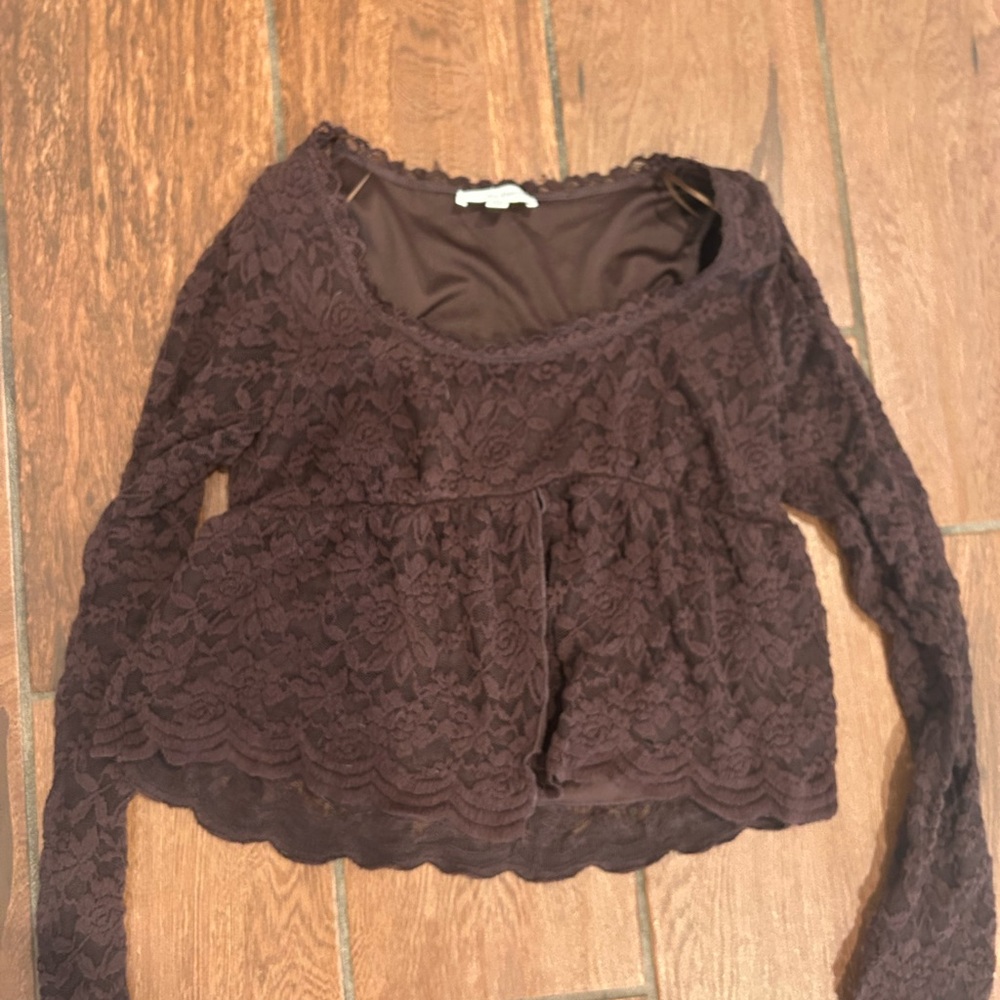 La Peche size M brown lace babydoll vintage inspired top
